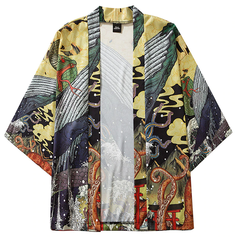 Ocean Life Printed Japanese Men Haori Jacket
