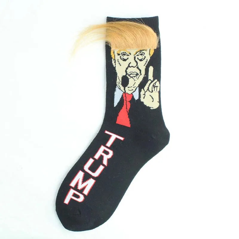 President Face With 3D Fake Hair Crew Socks