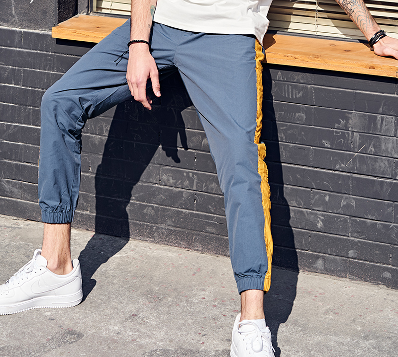 Casual Side Stripes Color Block Patchwork Style Men Pants