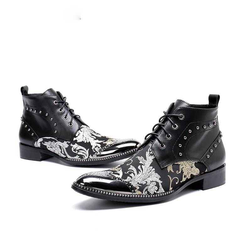 Bottines en cuir véritable à motif baroque au design luxueux pour hommes