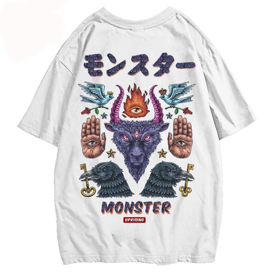 Monster Printed O-Neck Collar T-Shirt