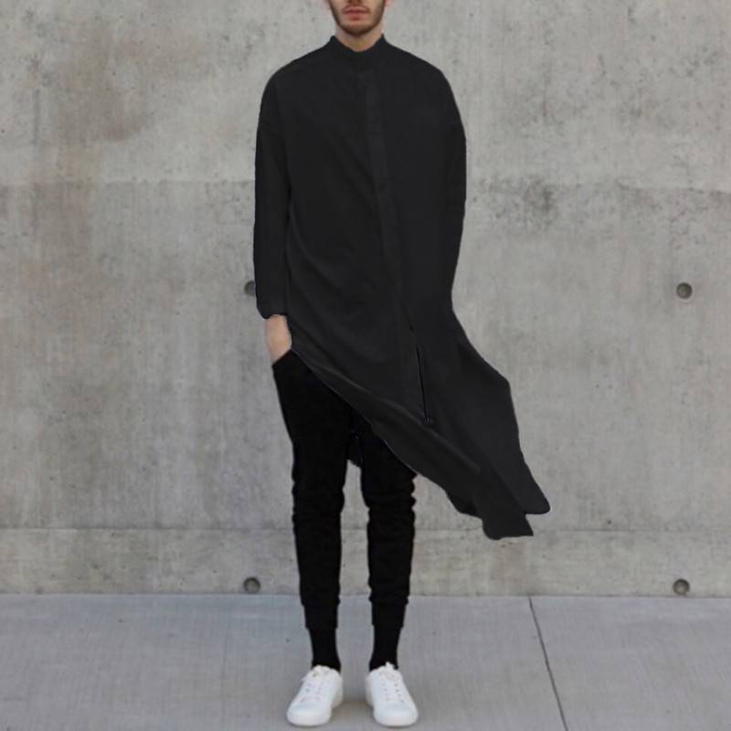 Camisa de hombre larga sólida de aspecto indio árabe