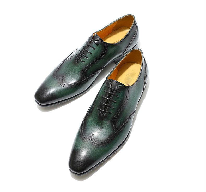 Excellent Black Green Hand Crafted Wingtip Men Oxfords Shoes