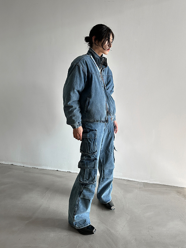 Denim Solid Loose Pants Set