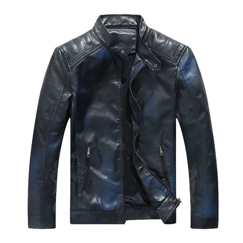 Solid Stand Collar Casual Moto Biker Style Hommes PU Veste