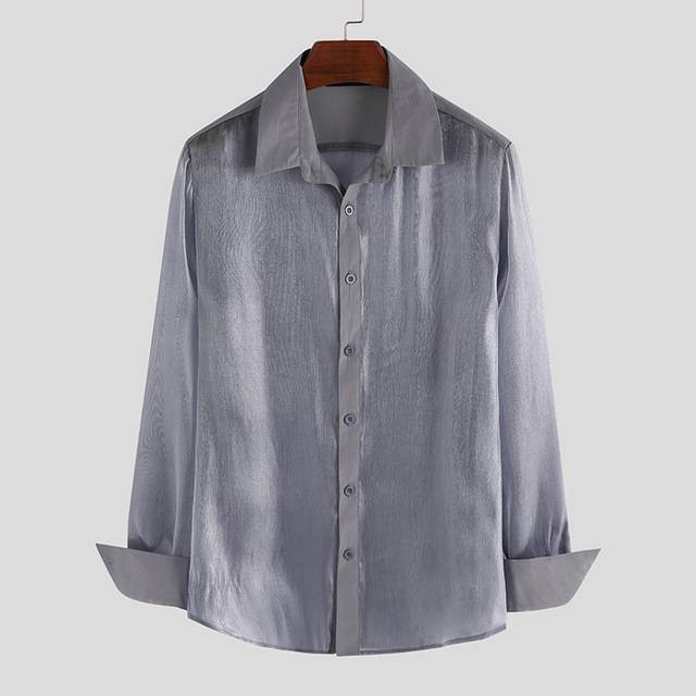 Solid See-Through Long-Sleeved Shirt