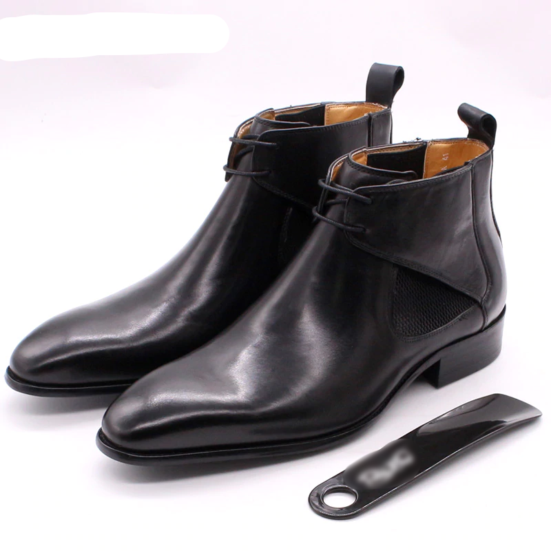 Bottines en cuir pour hommes en cuir de veau marron