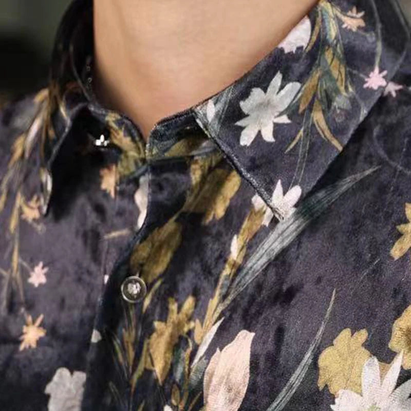 Polyester Black Floral Long Sleeve Shirt