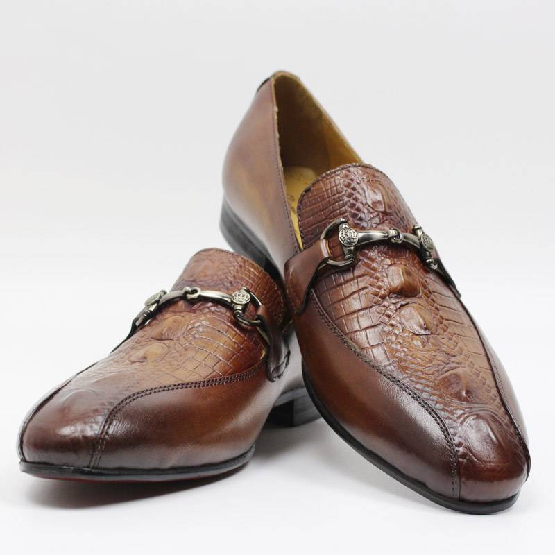 Correa de cadena Slip On Marrón Negro Cuero Hombres Mocasines Zapatos