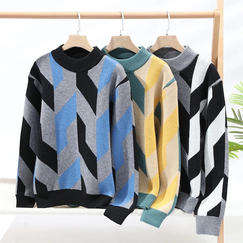 Fashion Geometric O-Neck Thick Sweater