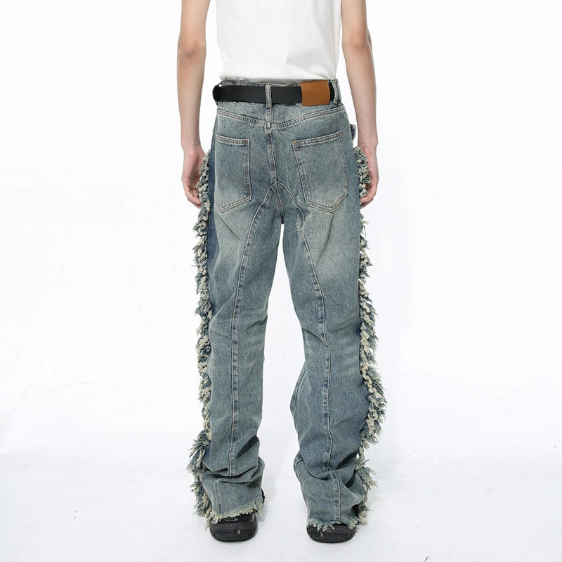 Ragged Edge Splicing Loose Jeans