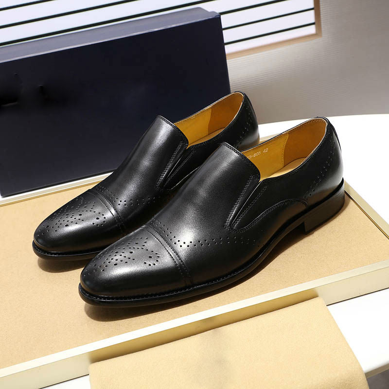 Zapato de cuero Brogue para hombre con punta en punta sin cordones