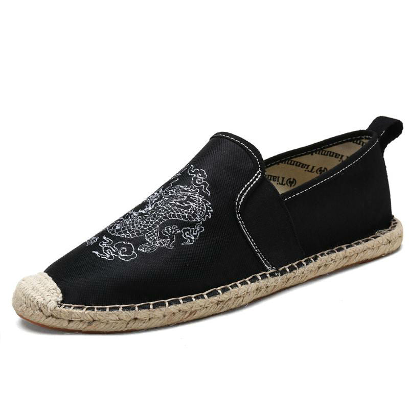 Chinese Elements Dragon Totem Men Canvas Flats Shoes - FanFreakz
