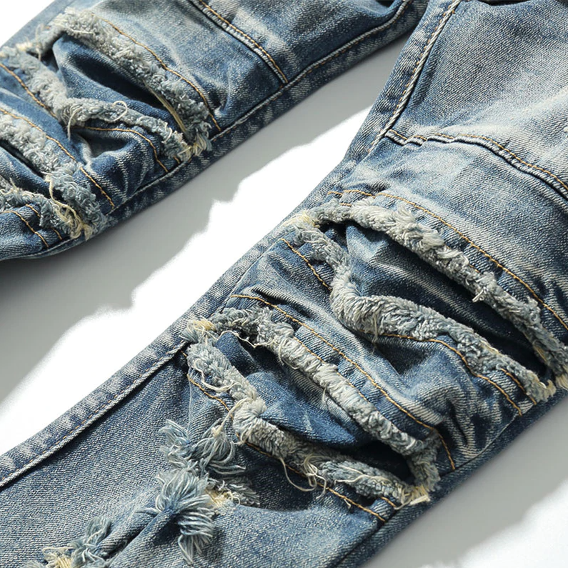 Vintage Blue Slim Fit Ripped Jeans