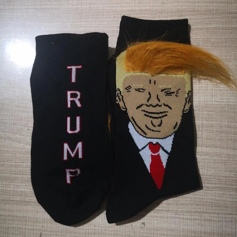 President Face With 3D Fake Hair Crew Socks