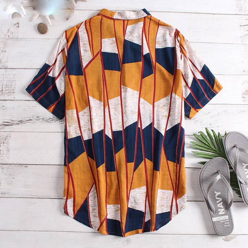 Summer Short Sleeve Button Lapel Neck Casual Style Men Shirt