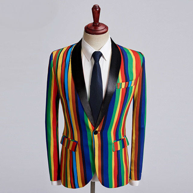 Bright Colourful Stripe Stage Style Men Costume Blazer - FanFreakz