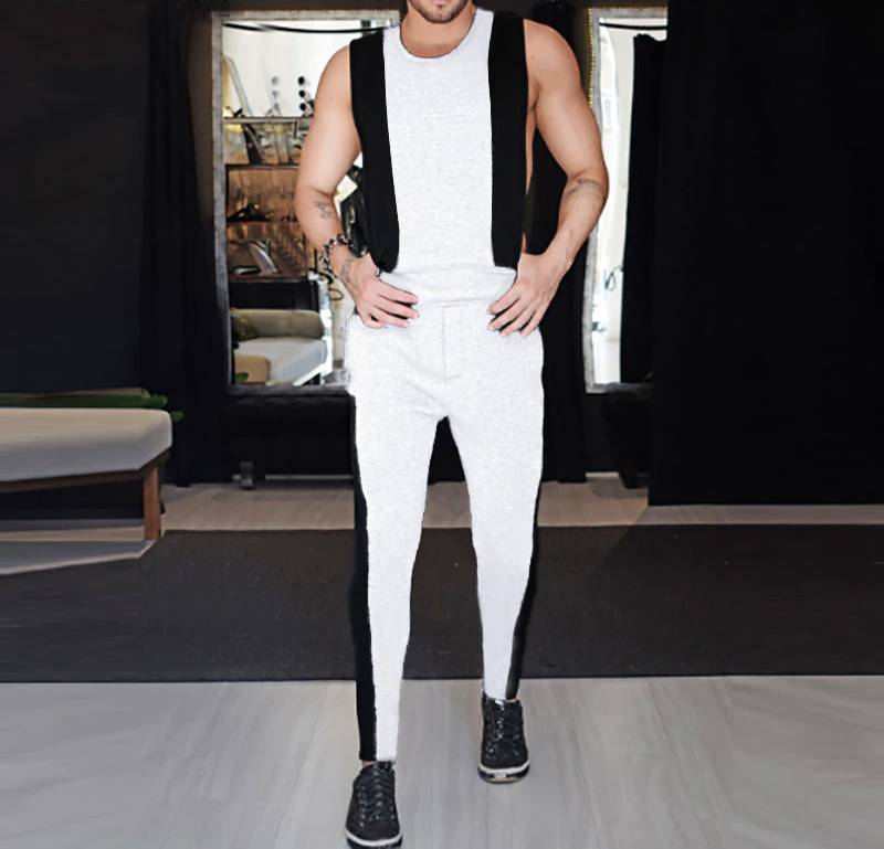 Combinaison sans manches à rayures latérales unies