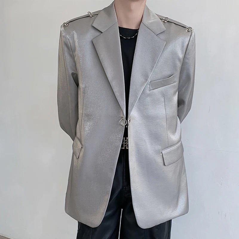 Metallic Rivet Decoration Solid Color Blazer