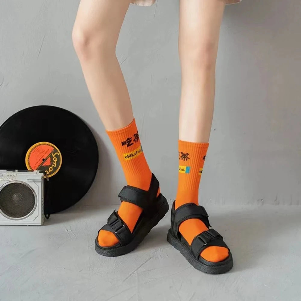 Chinese Character Letter Polyester Socks