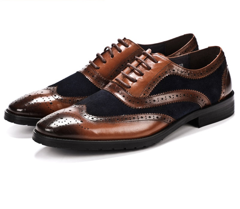 Zapatos brogue para hombre con combinación de ante y cuero con punta en punta