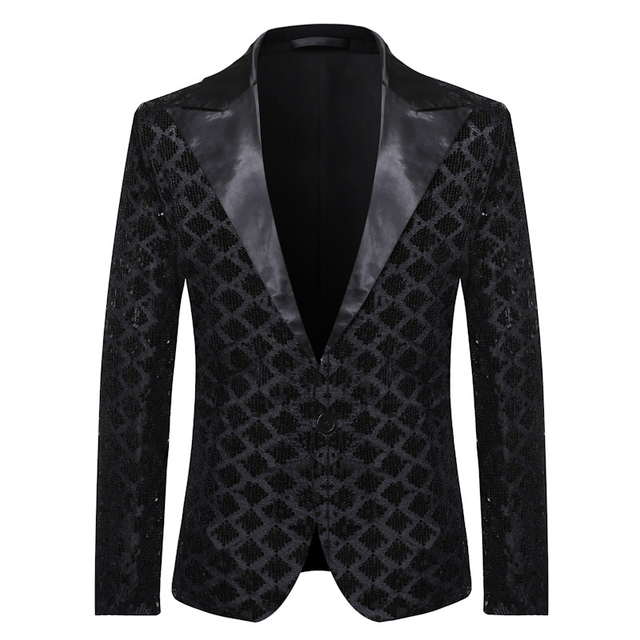 Blazer argenté à carreaux à sequins
