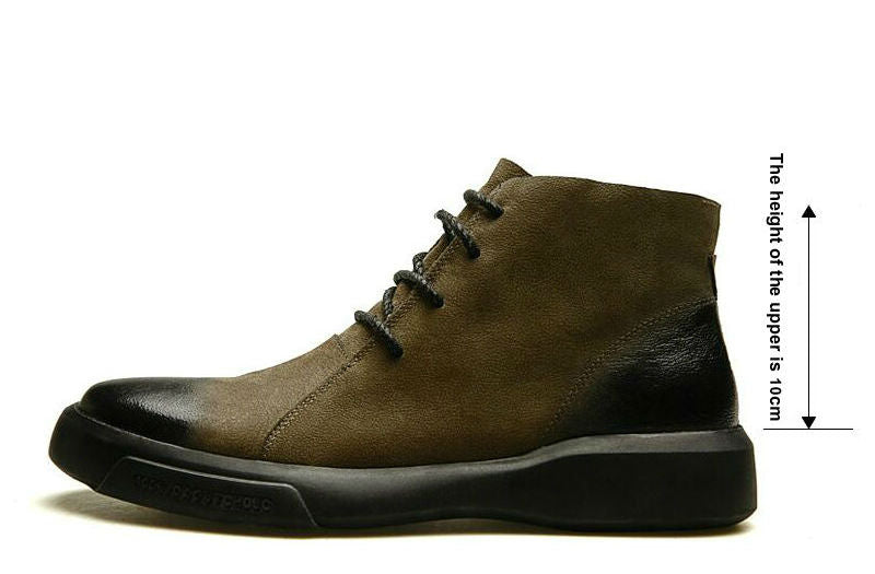 Black Green Lace Up Leather Combination Men Ankle Boots - FanFreakz