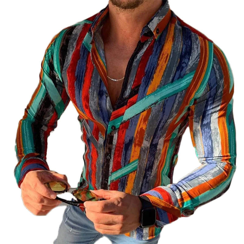 Chemise coupe slim pour homme à rayures colorées au look vintage