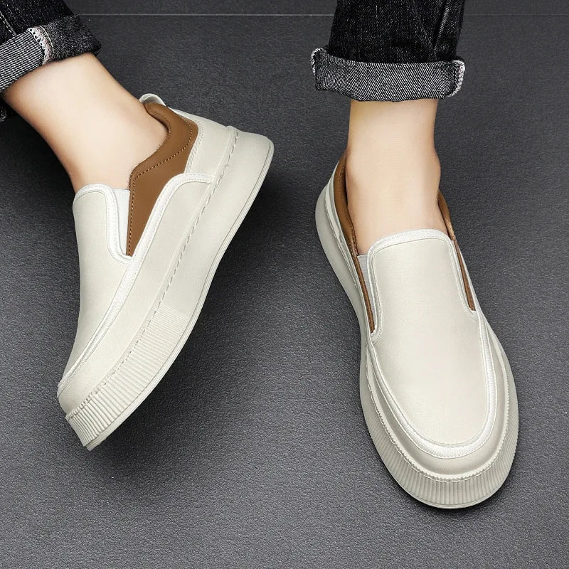 Mixed Colors Leather Slip-On Sneakers