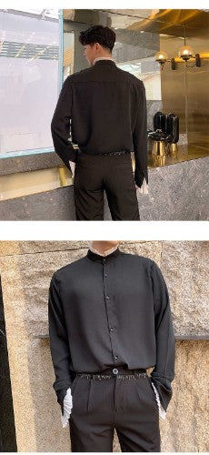 Gothique Noir et Blanc avec Doublure à Volants Détail Hommes Chemises