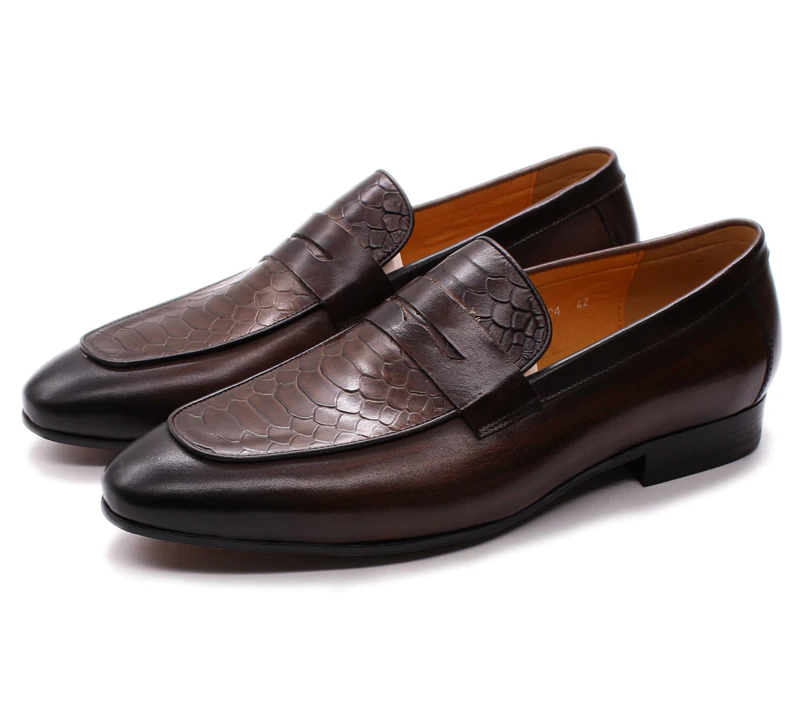 Snake Print Upper Leather Casual Dress Style Men Shoes
