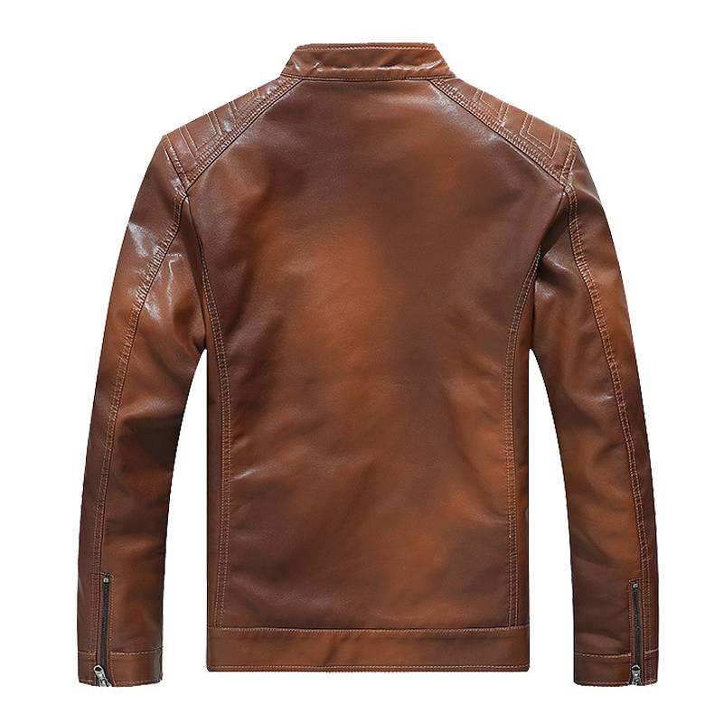 Solid Stand Collar Casual Moto Biker Style Hommes PU Veste