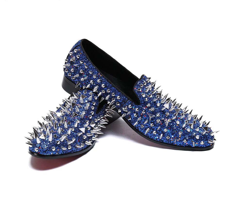 Blue Blink Full Rivets Spikes Casual Hombres Mocasines Zapatos