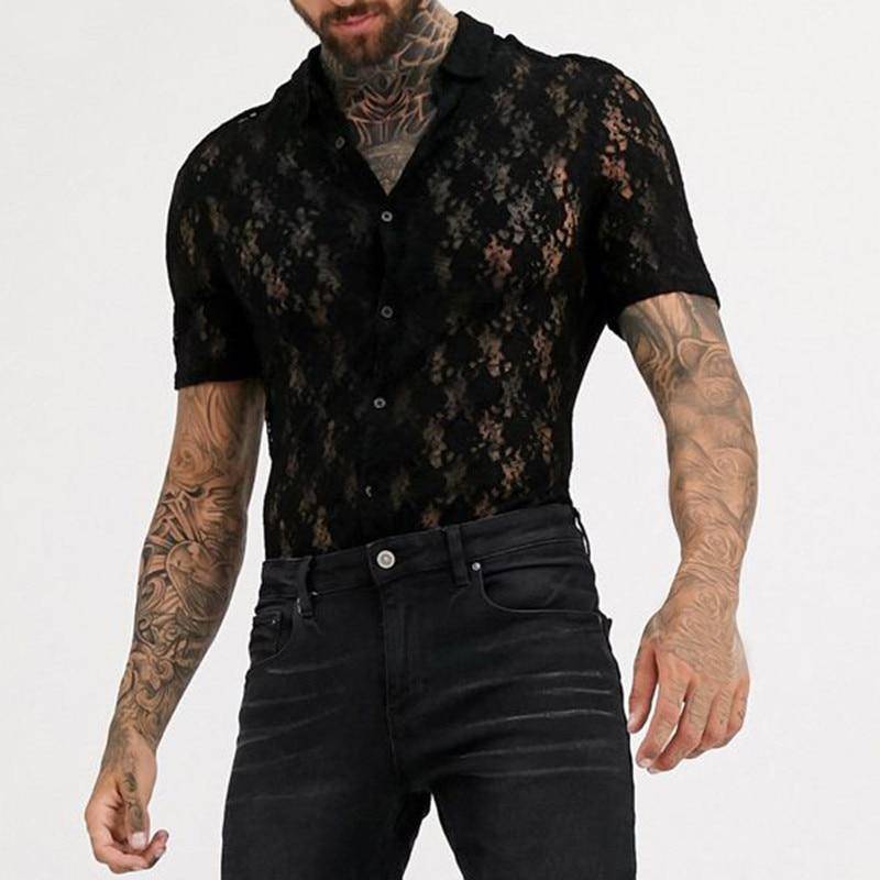 Chemise en maille transparente à fleurs