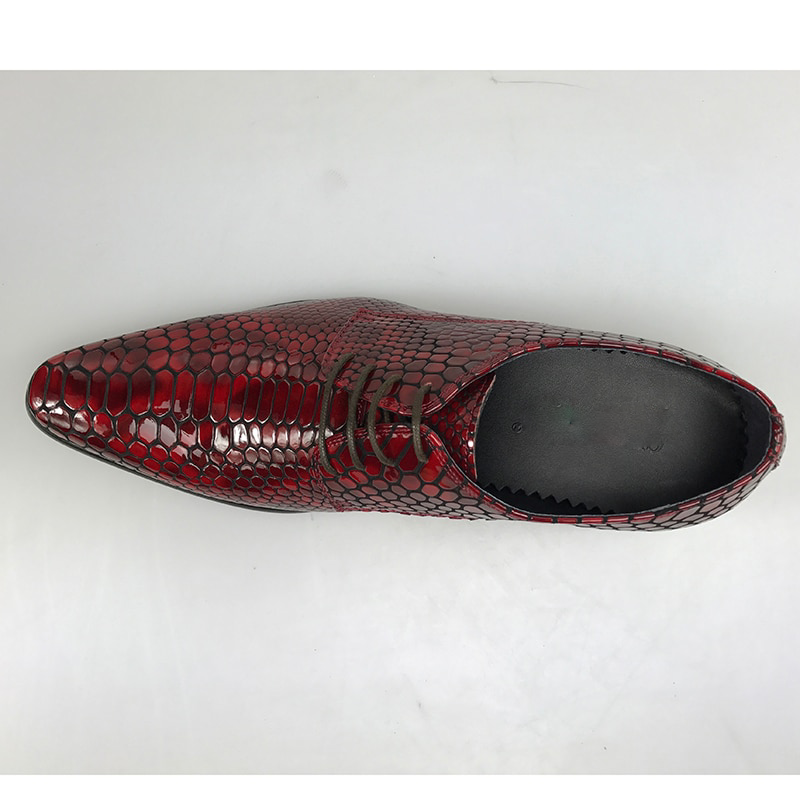 Pointed Toe Red with Crocodile Textured Style Men Shoes