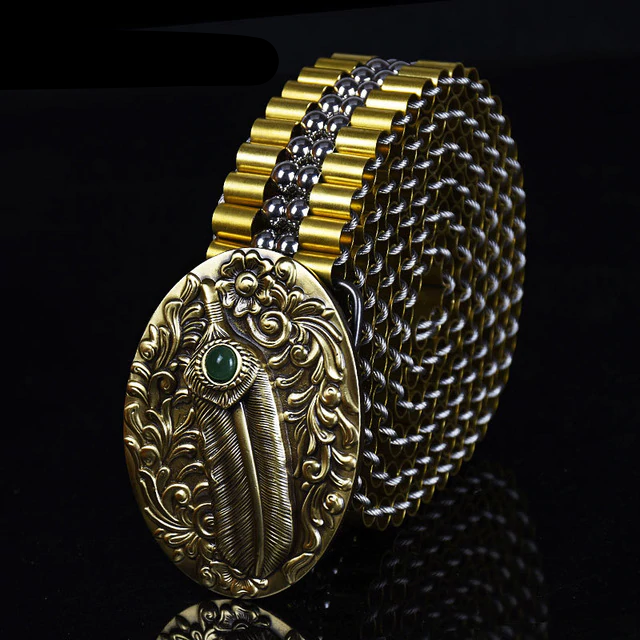 Hebilla tallada en cobre con cinturón de acero inoxidable para hombre