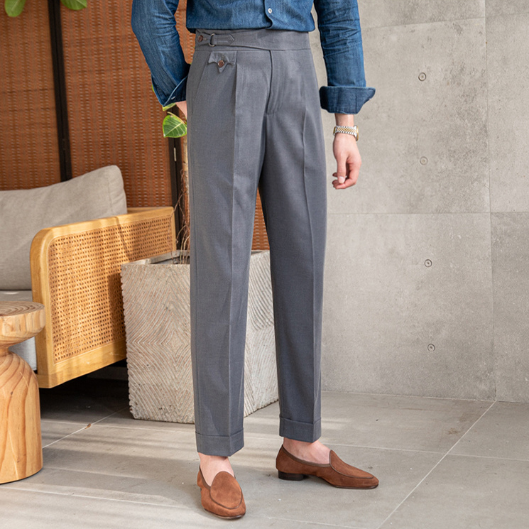 Solid Flat Front Polyester Trousers