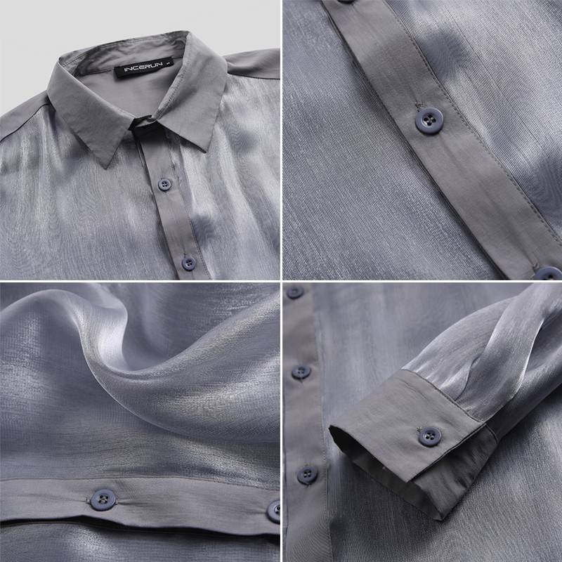 Solid See-Through Long-Sleeved Shirt