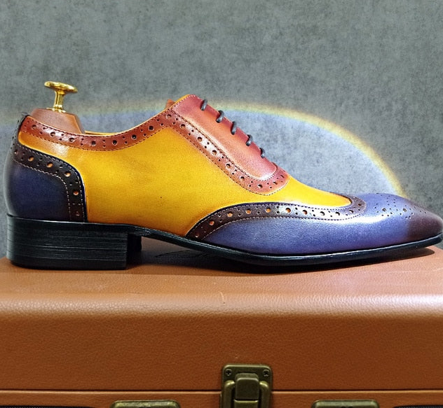 Yellow Mix Lace Oxford Shoes