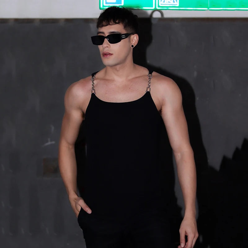 Metal Chain Design Solid Tank Top