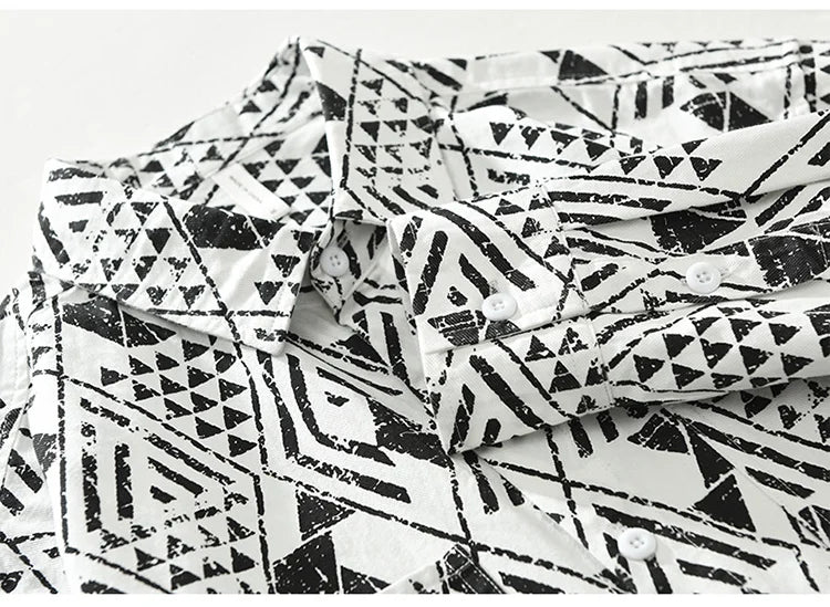 Geometric Pattern White Cotton Shirt