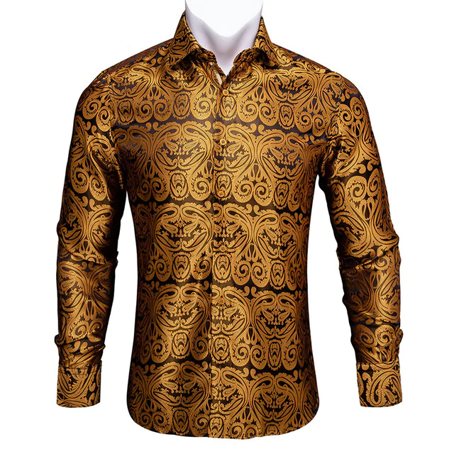 Paisley Jacquard Embossed Chemise à manches longues pour hommes