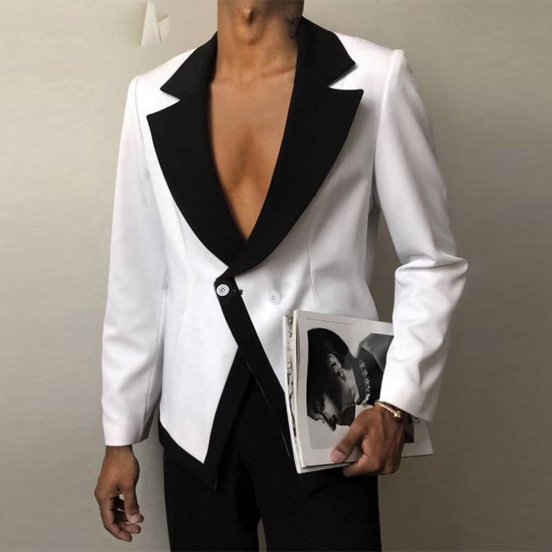 Blazer noir blanc à revers bas sur la poitrine