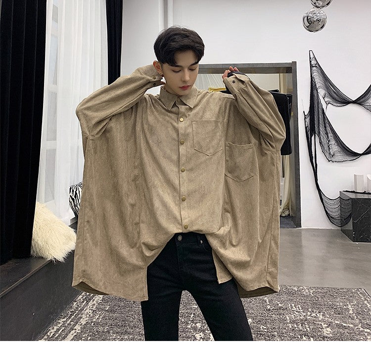 Solid Vintage Oversized Loose Long Sleeve Men Shirt