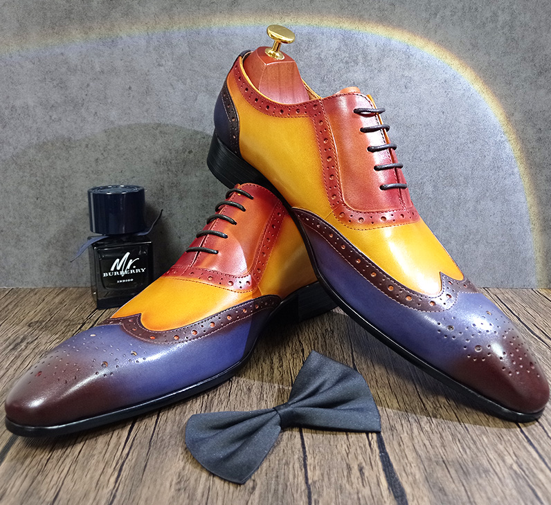 Yellow Mix Lace Oxford Shoes