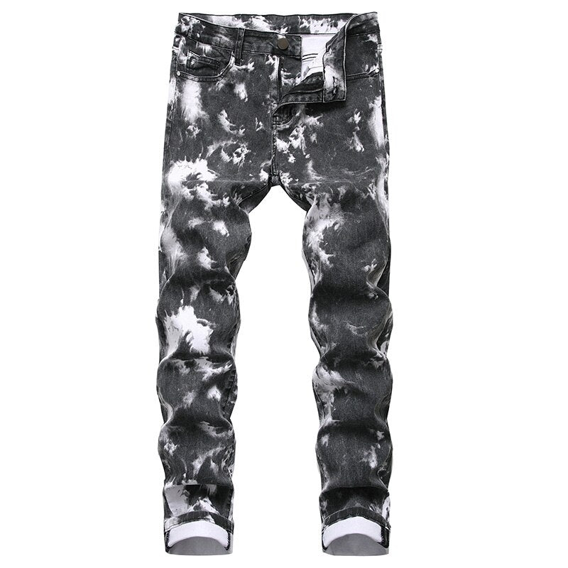 Colorful Paint Printed Slim Straight Streetwear Casual Men Jeans