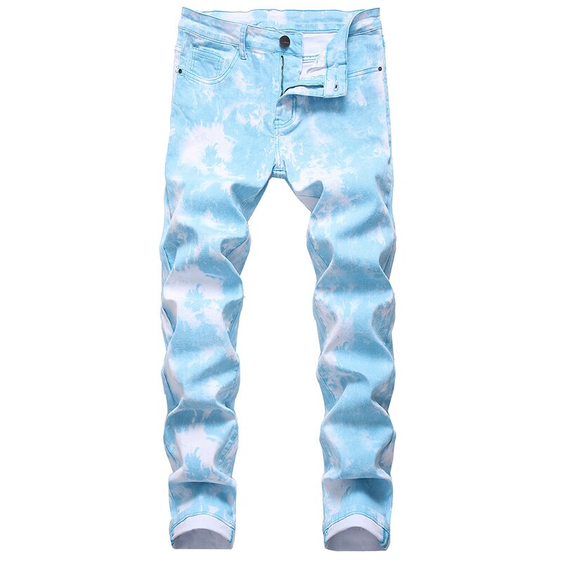 Colorful Paint Printed Slim Straight Streetwear Casual Men Jeans