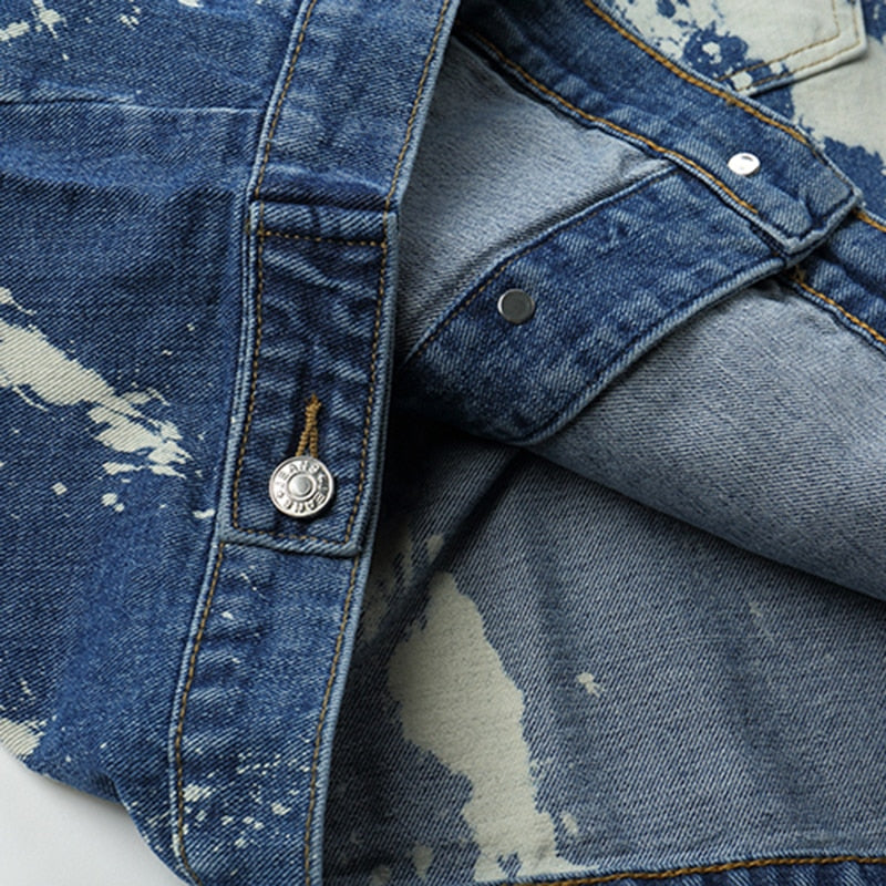 Paint Pattern Denim with Reflective Stripe Men Jacket