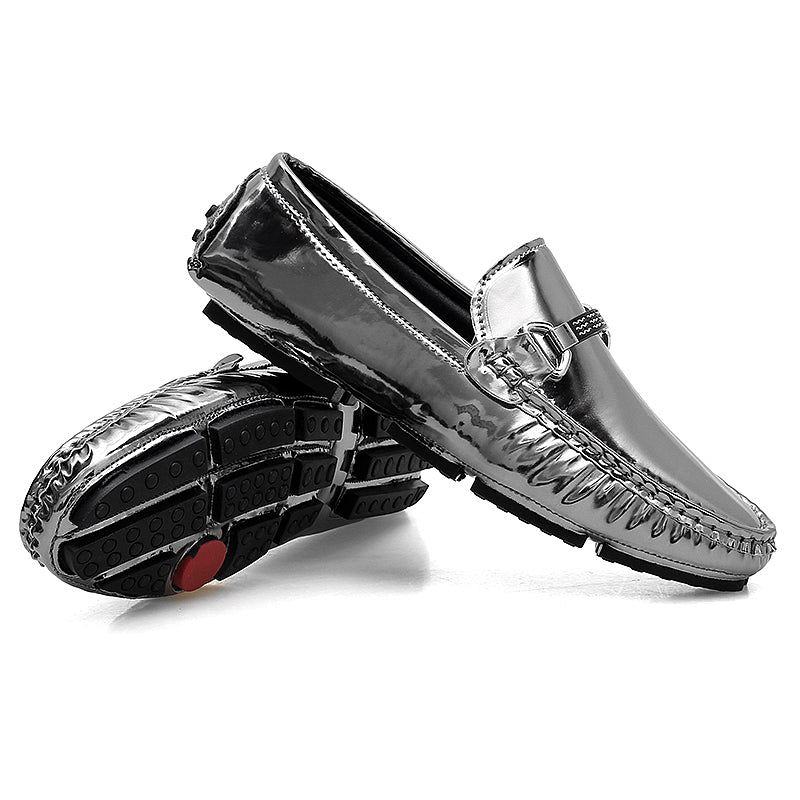 Solid Shine Moccasins with Chain Ornament Men Shoes