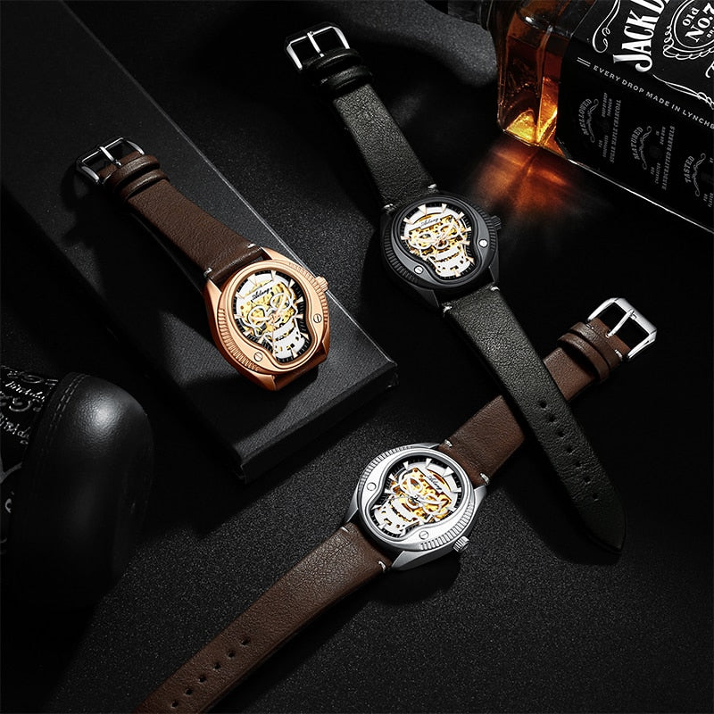 Gold Silver Skull Head Skeleton Mechanical Men Watch